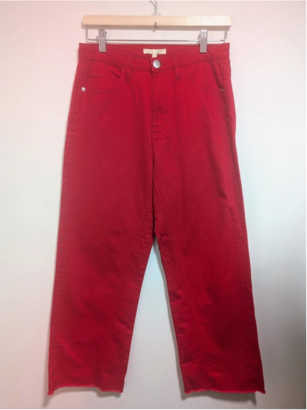 Maje | Pamier Rouge High Rise Wide Leg Jeans In Red - Picture 3 of 12